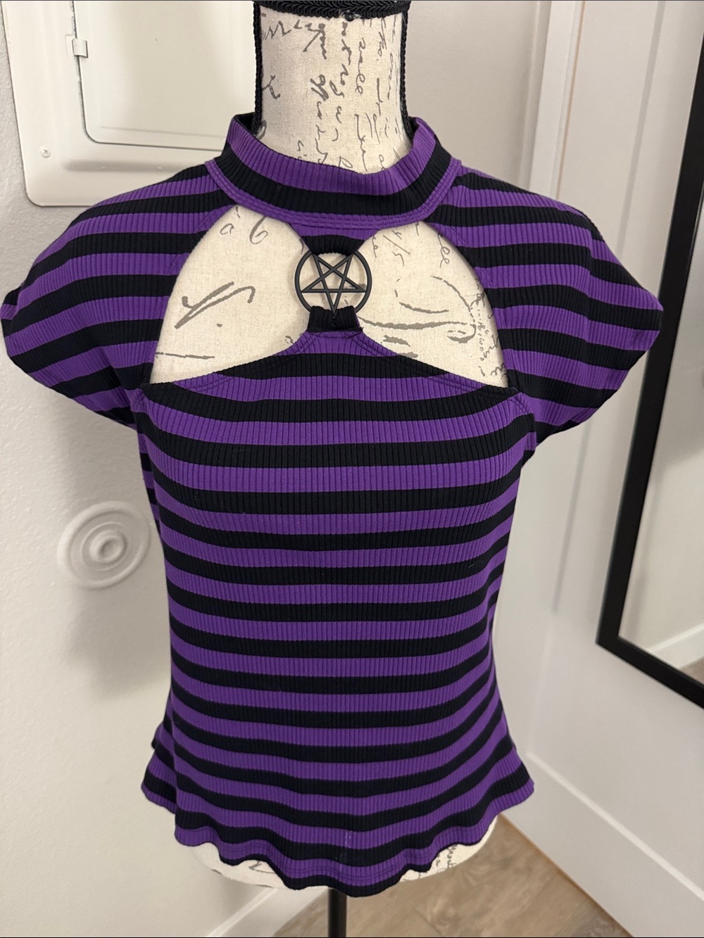Killstar Purple and Black Striped Gothic Cutout Crop Top